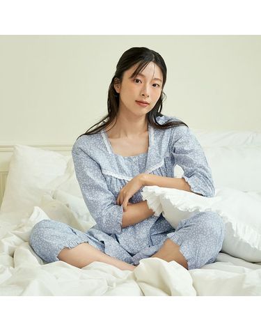 [보리보리] 블루퓨어 스퀘어넥 여성 7부 순면 잠옷 세트