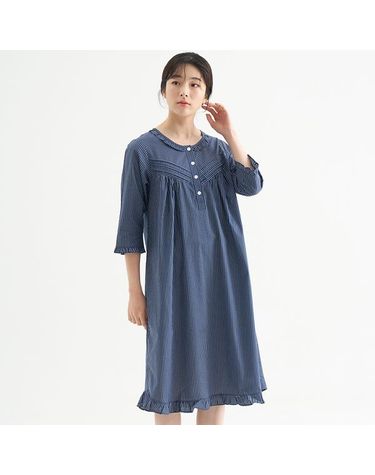 [보리보리] 네이비ST 여성 7부 순면 잠옷 원피스