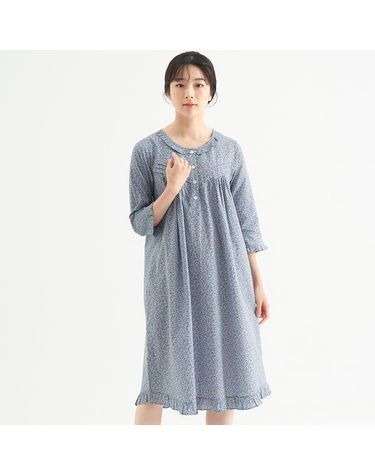 [보리보리] 블루잔꽃 여성 7부 순면 잠옷 원피스