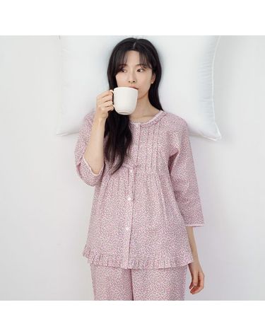 [보리보리] 핑크잔꽃 여성 7부 순면 잠옷 세트
