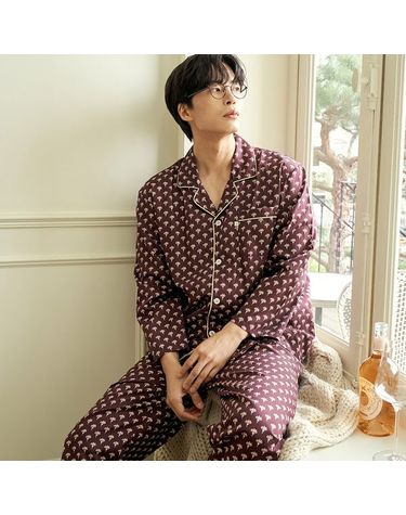 [보리보리] 로투스 남성 긴팔 새틴 면 잠옷 세트