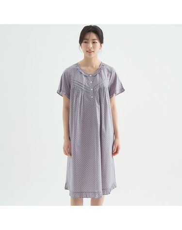 [보리보리] 퍼플핑크도트 여성 반팔 순면 잠옷 원피스