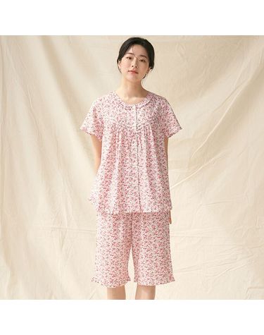 [보리보리] 빨간잔꽃 여성 반팔 순면 잠옷 세트