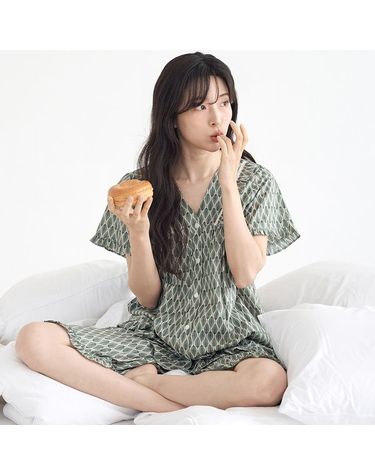 [보리보리] 오리엔탈 V넥 여성 반팔 순면 잠옷 세트