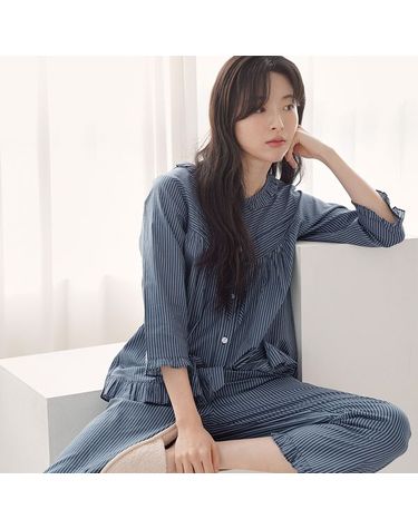 [보리보리] 네이비ST 여성 7부 순면 잠옷 세트