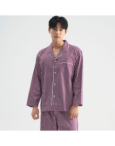[보리보리] 와인ST 남성 긴팔 새틴 면 잠옷 세트