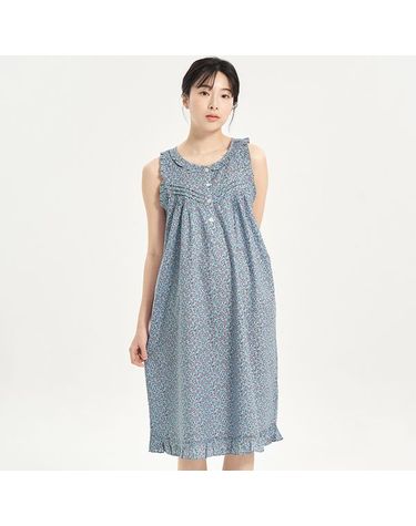 [보리보리] 블루잔꽃 여성 나시 순면 잠옷 원피스