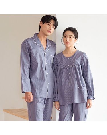 [보리보리] 퍼플ST 커플 긴팔 순면 잠옷 세트