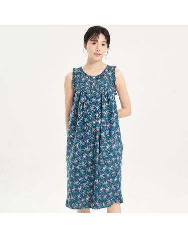 [보리보리] 진한그린꽃 여성 나시 순면 잠옷 원피스