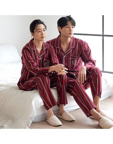 [보리보리] 버건디ST 커플 긴팔 순면 잠옷 세트