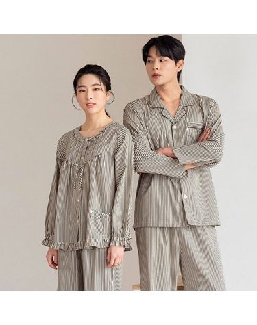 [보리보리] 카키ST 커플 긴팔 순면 잠옷 세트