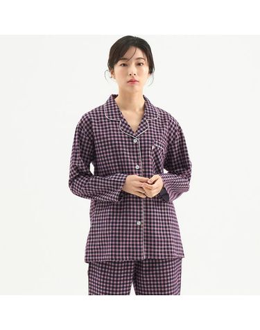 [보리보리] 깅엄체크 여성 긴팔 플란넬 면 잠옷 세트