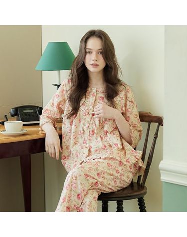 [보리보리] 로열장미 여성 7부 순면 잠옷 세트