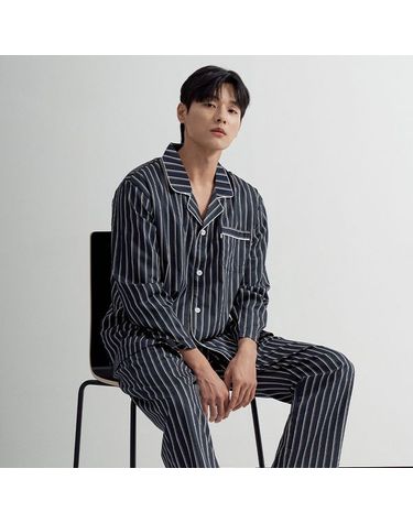 [보리보리] 쉐도우ST 남성 긴팔 새틴 면 잠옷 세트
