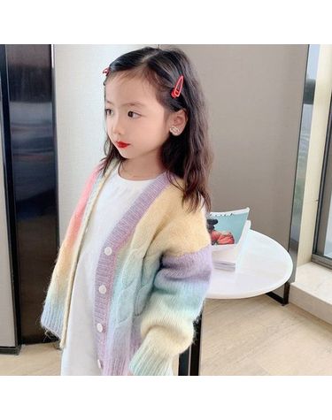 [보리보리] 재한 여아 레인보우 니트 가디건