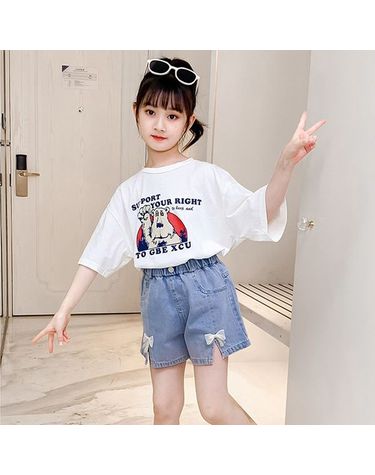 [보리보리] 재한 초등학생 나비리본 데님 청 반바지