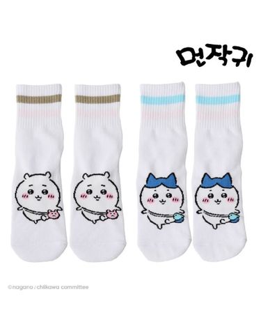 [보리보리] 치이카와 가르마 스트라이프 중목 학생 여성 양말
