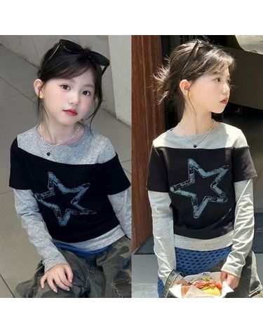 [보리보리]  여아 초등 키즈 블랙스타 레이어드 티셔츠