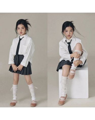 [보리보리]  키즈 여아 블랙타이 셔츠 스커트룩
