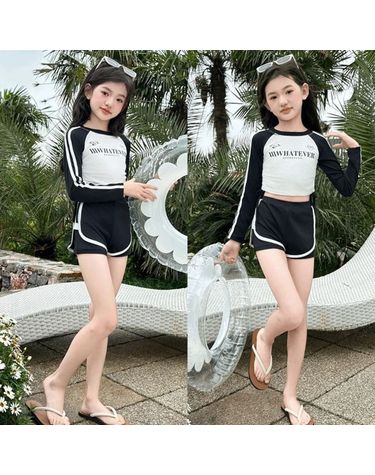 [보리보리]  유라 썸머 블랙배색 긴팔 반바지 수영복 상하