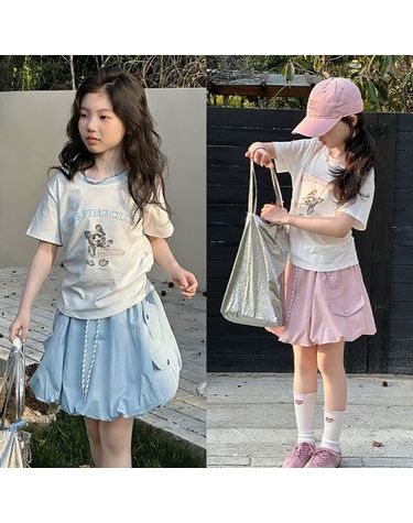 [보리보리]  귀여운 캐릭터 반팔티셔츠 여아 키즈 벌룬 치마 상하