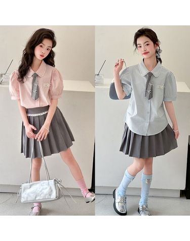 [보리보리]  여아 스쿨룩  블라우스 스커트 세트 여름 데일리코디