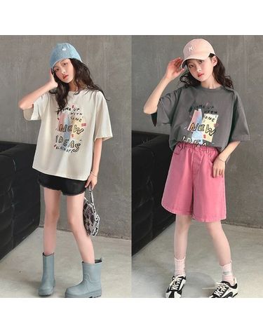 [보리보리]  귀여운 레터링 여름 라운드 오버핏 반팔 티셔츠