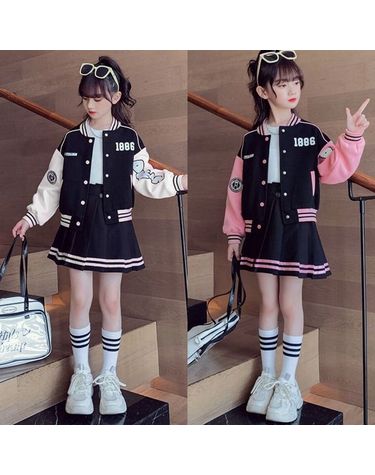 [보리보리]  여아 초등학생 베이스볼86 봄가을 자켓 플리츠 스커트 상하 세트