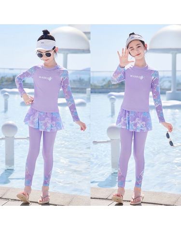 [보리보리]  여아 수영복 라벤더 긴팔 스커트 레깅스 세트