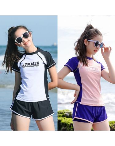 [보리보리]  여아 수영복 summer 스포티 반팔  래쉬가드 상하세트