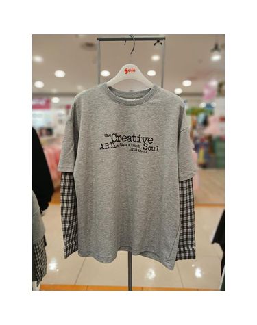 [보리보리] 주니어 세이브존01 체크소매배색 레이어드 티 26s3408