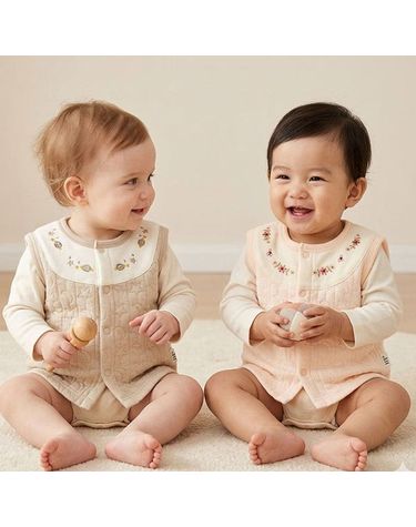 [보리보리] 라운드 자수 순면 누빔조끼2개월부터 2세
