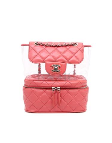 [중고명품] 샤넬 투명 백팩 크럼플드 CC로고 퀼팅 체인백 A57826