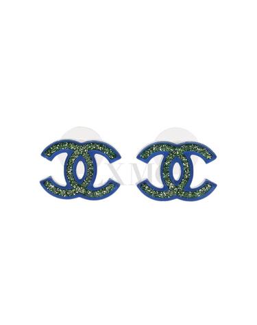 [중고명품] 샤넬 귀걸이 블루 글리터 CC 로고 이어링 A89548