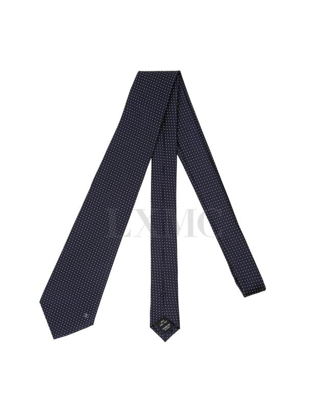 샤넬 [중고명품] [중고명품] 샤넬 넥타이 TIE CC 실크 타이 네이비 땡땡이 도트* 착용컷
