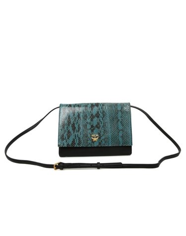 [중고명품] MCM 엠씨엠 블랙 미니 크로스백 터콰이즈 리자드 WOC