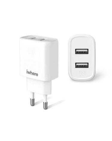 아이웨어 5V 2.4A 저속 2 USB 가정용 충전기(화이트)