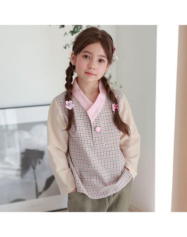 [보리보리]  달래뎅이 생활 한복 공용 데일리 배색 긴팔 아동 상하의 세트