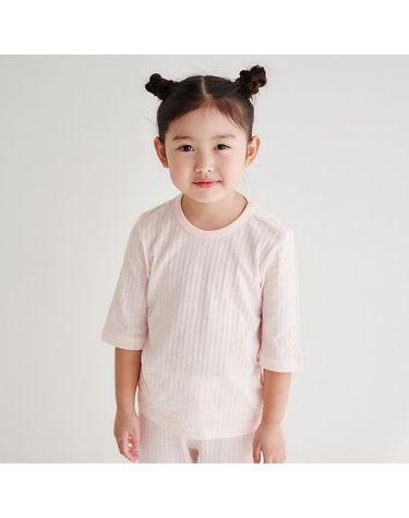 [보리보리]  라인 핑크 무형광 자가드 칠부 실내복