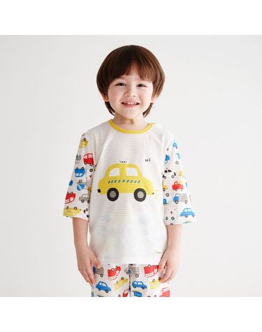 [보리보리]  노랑자동차 무형광 자가드편면 칠부 실내복