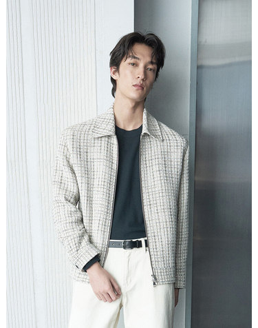 남성 머신 워셔블 조직 라운드넥 긴팔티_BLG1ER1001GN