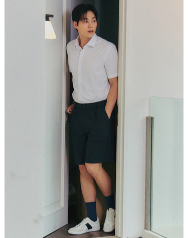 남성 카치온 핀턱 반바지_BOE2PH1001DGR