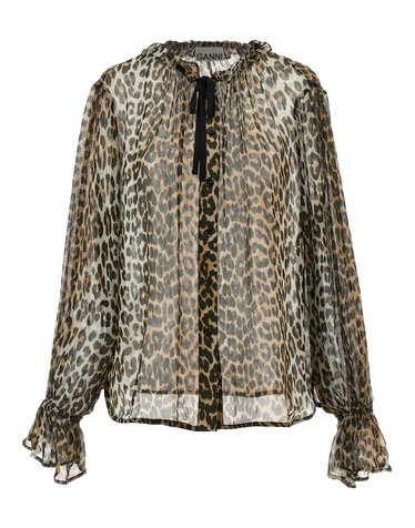 [해외직구][가니]Leopard Print Chiffon Tie String 긴팔 셔츠 W0570943 5772919