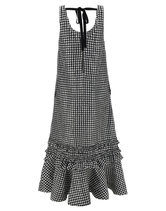 가니 [해외직구][가니]Crinkled Check Long 민소매원피스 W0463099 5686705 착용컷