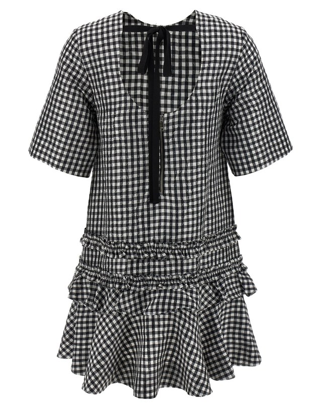 가니 [해외직구][가니]Crinkled Check Mini 반팔원피스 W0464099 5686996 착용컷