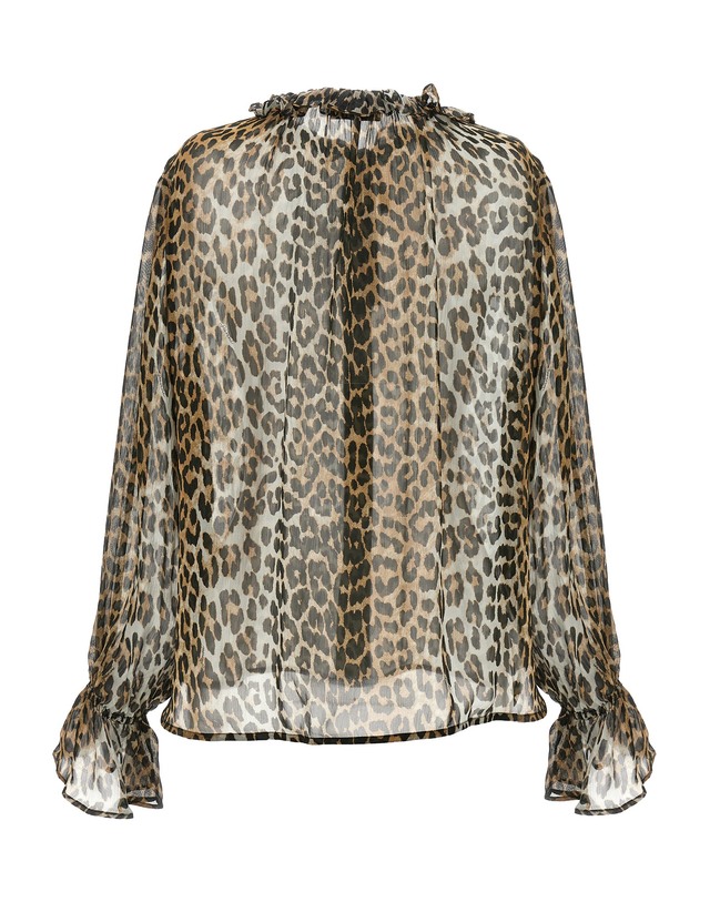 가니 [해외직구][가니]Leopard Print Chiffon Tie String 긴팔 셔츠 W0570943 5772919 착용컷