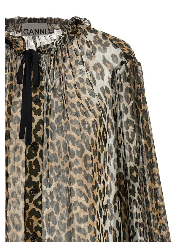 가니 [해외직구][가니]Leopard Print Chiffon Tie String 긴팔 셔츠 W0570943 5772919 착용컷