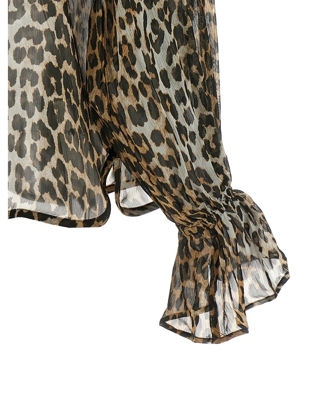 가니 [해외직구][가니]Leopard Print Chiffon Tie String 긴팔 셔츠 W0570943 5772919 착용컷