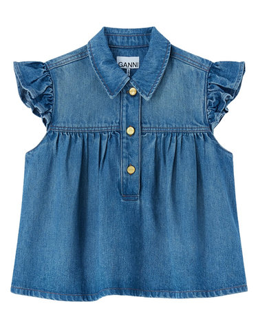 [해외직구][가니]데님 러플 (Denim Ruffle) 민소매 셔츠 A1040047_091 7139253