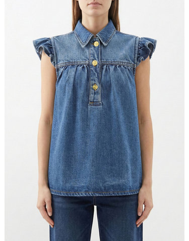 [해외직구][가니]데님 러플 (Denim Ruffle) 민소매 셔츠 A1040047 091 7154719